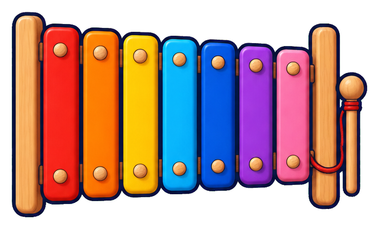 Colorful rainbow xylophone with orange mallets and bright bars