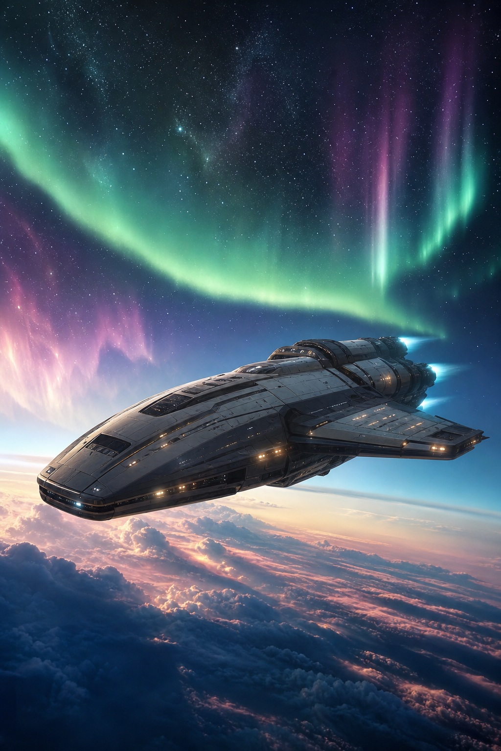 Preview for Futuristic Spacecraft Aurora Background