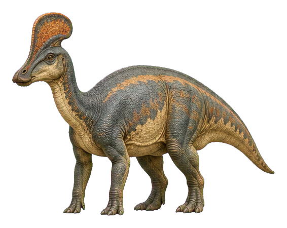 Realistic hatchet-crested Lambeosaurus standing in side view as a dinosaur sticker.