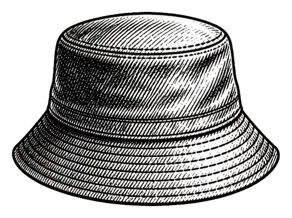 Black bucket hat illustration with textured stitching