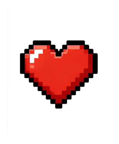 Red pixel art heart icon with a glossy highlight on a black background.