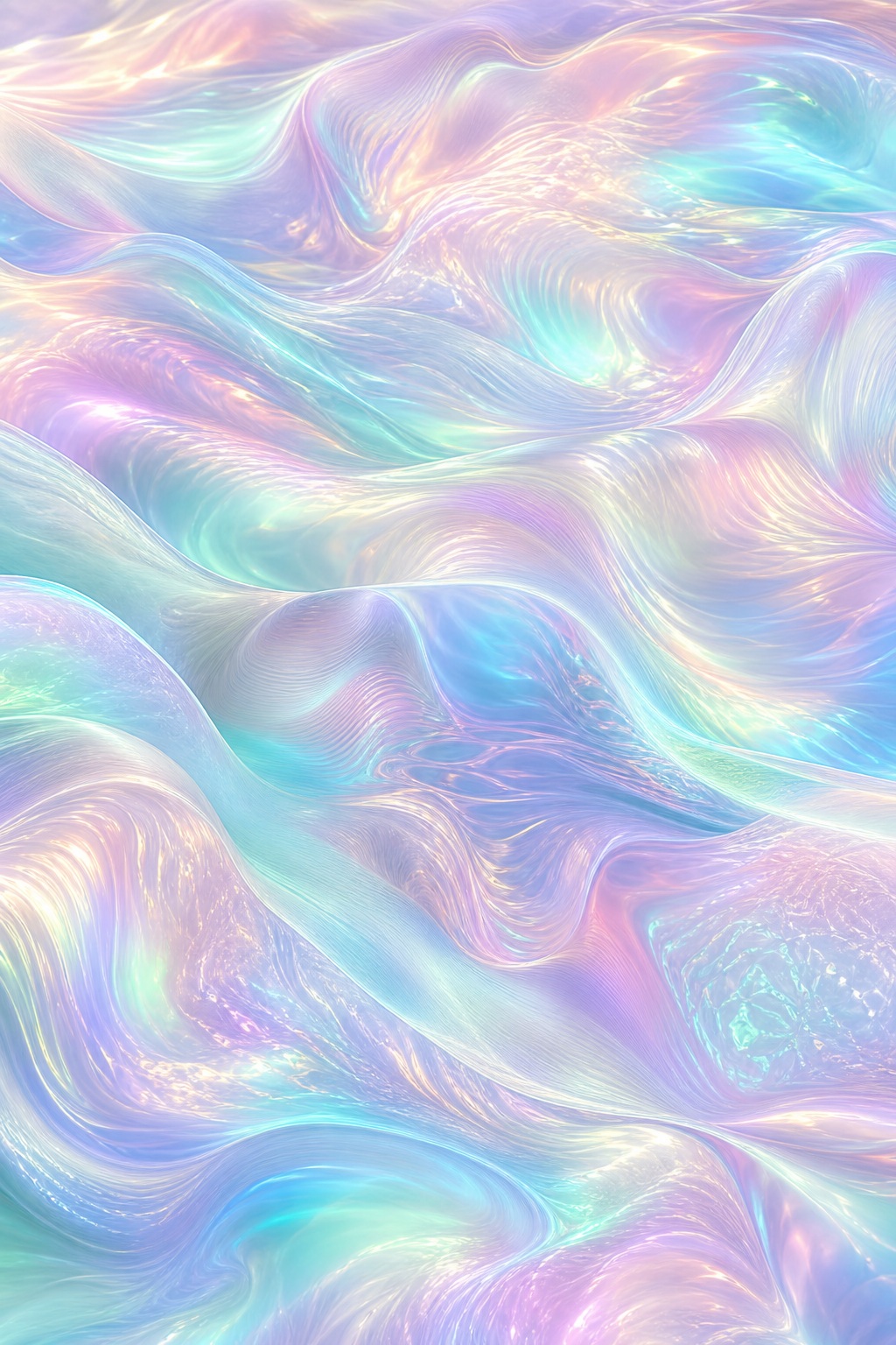Soft pastel iridescent mesh with flowing abstract folds and luminous texture