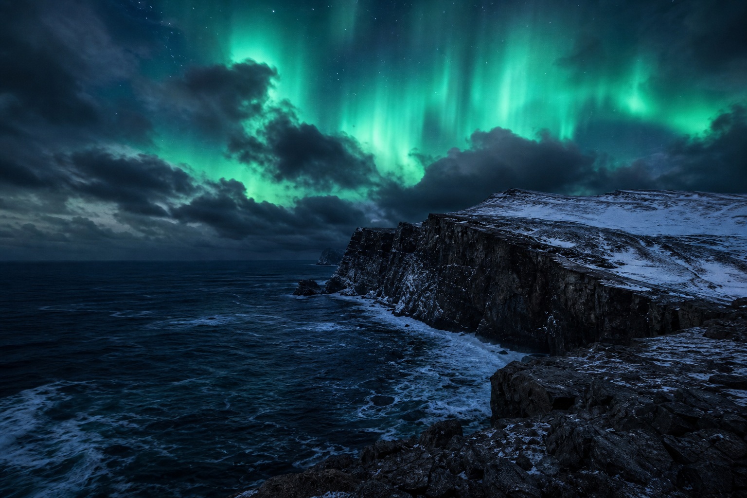 Preview for Aurora Night Coastal Cliffline Background
