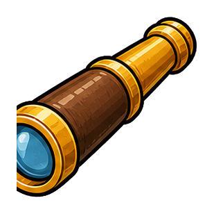 A brass spyglass with a blue lens on a transparent background