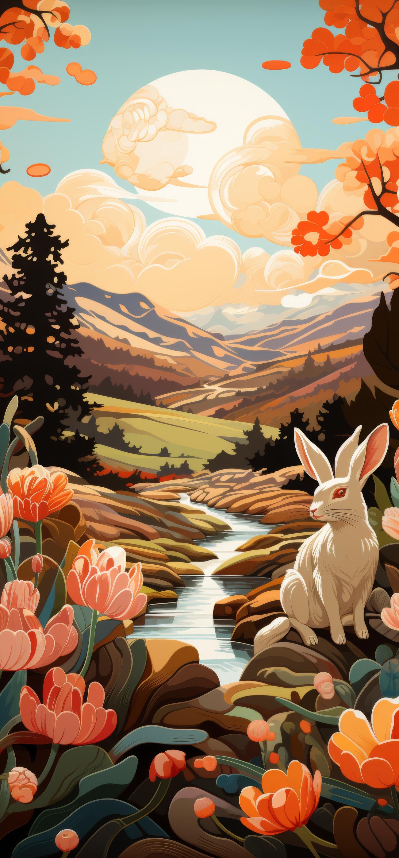 Preview for Serene-landscape-with-white-rabbit-easter-phone-background-c5913