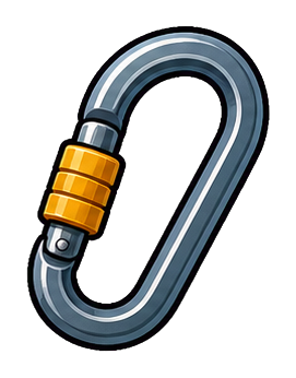 Blue and gold carabiner clip sticker on a transparent background