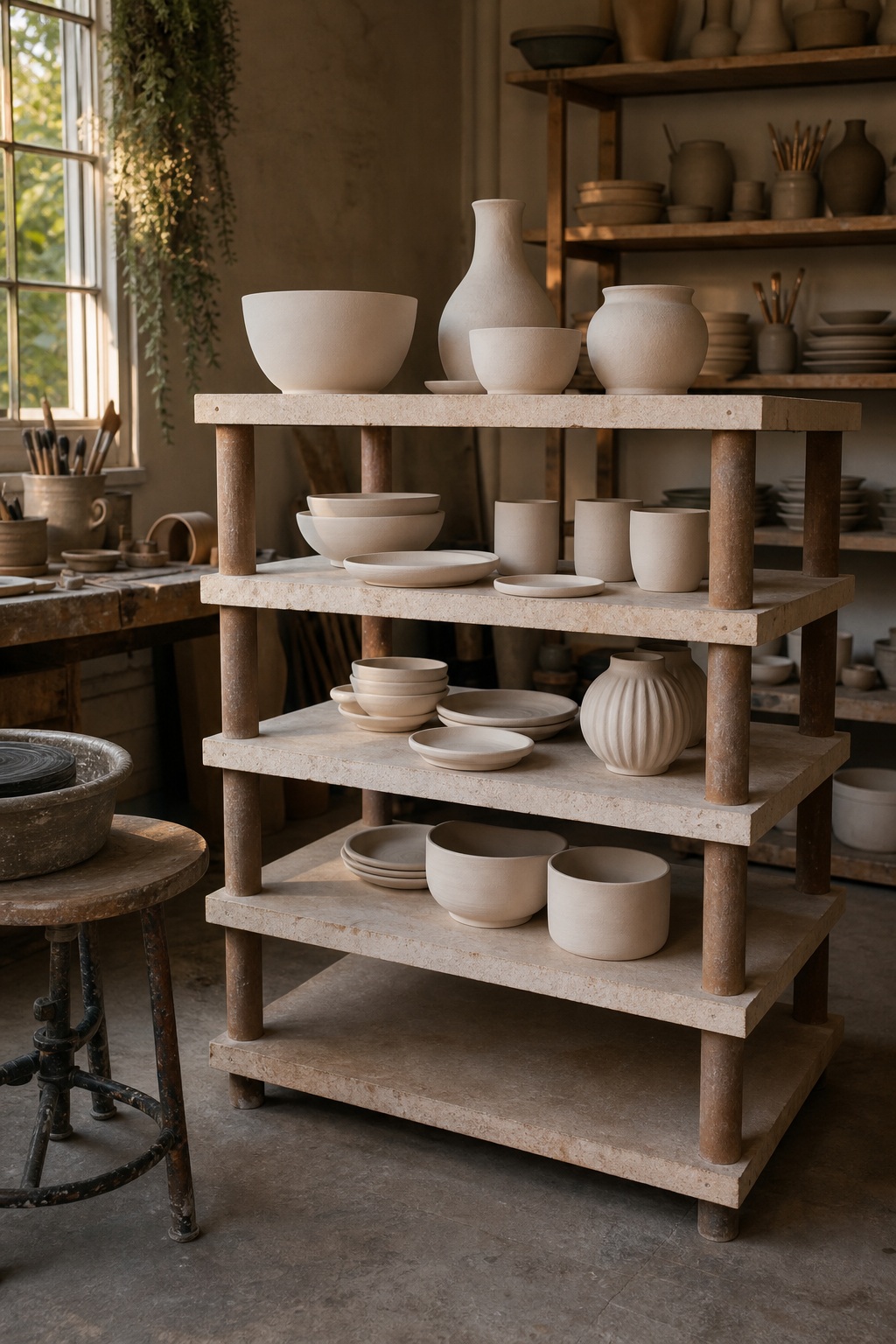 Preview for Pottery Studio Background With Ceramic Shelves