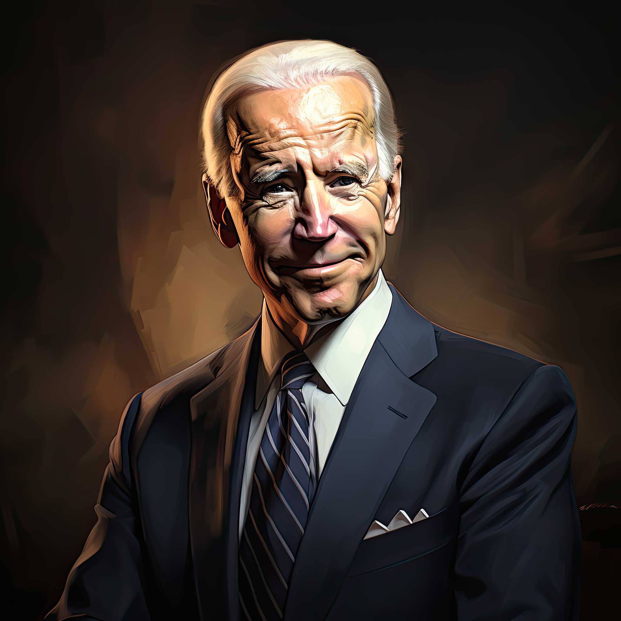 Portrait of Joe Biden in a dark suit against a dramatic background