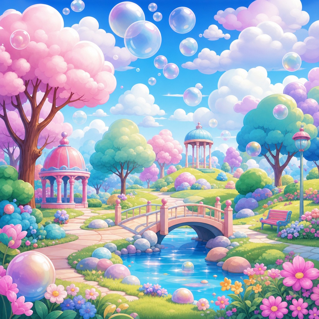 Preview for Cartoon Pastel Garden Background