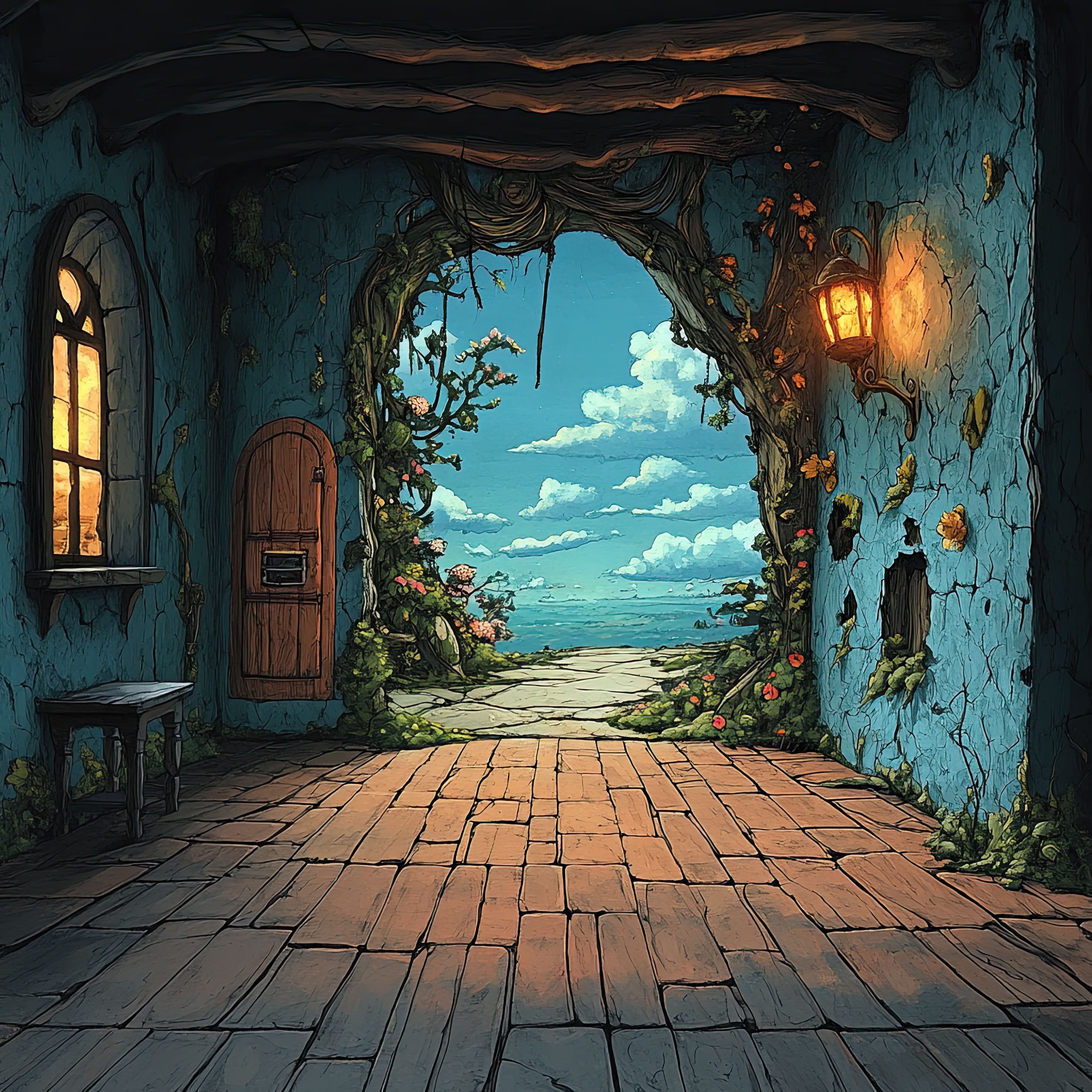 Preview for Serene-coastal-pathway-interior-backdrop-background-a9e71