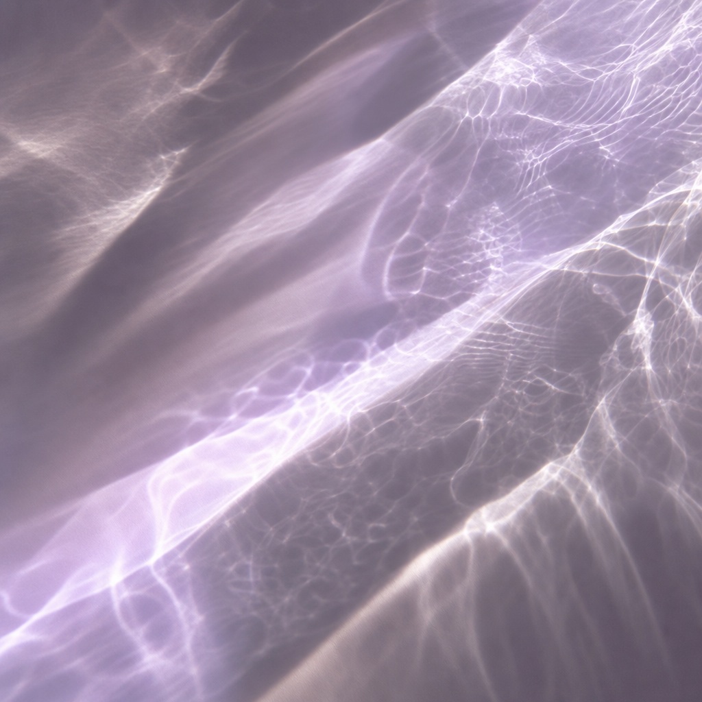 Soft lavender abstract light patterns with prismatic glass refraction and delicate shadows.