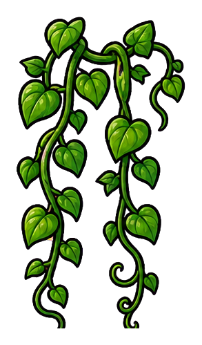 Green hanging vine sticker with heart-shaped leaves on a transparent background.
