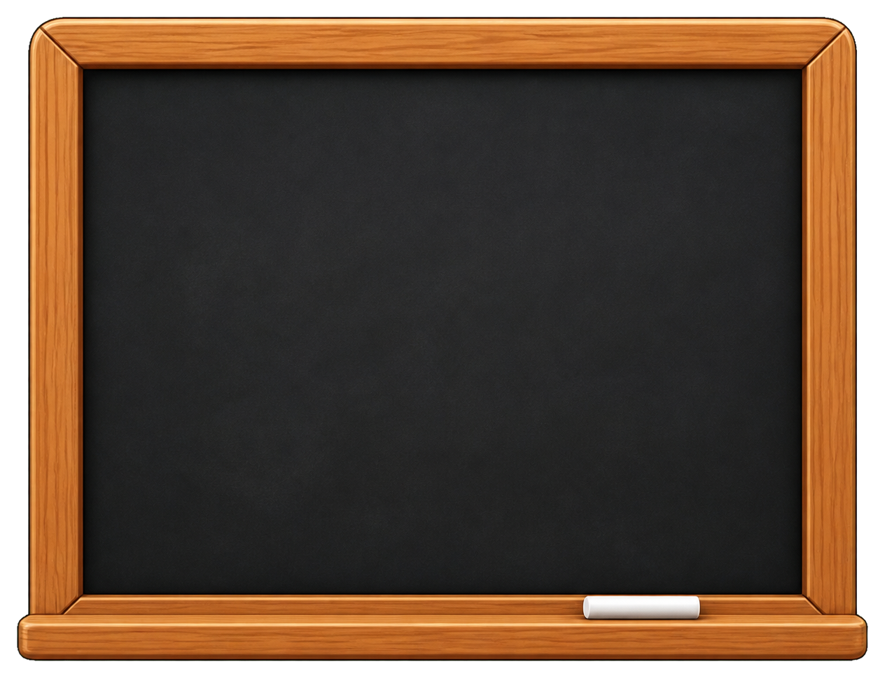 Blank black chalkboard with wooden frame and small white chalk piece