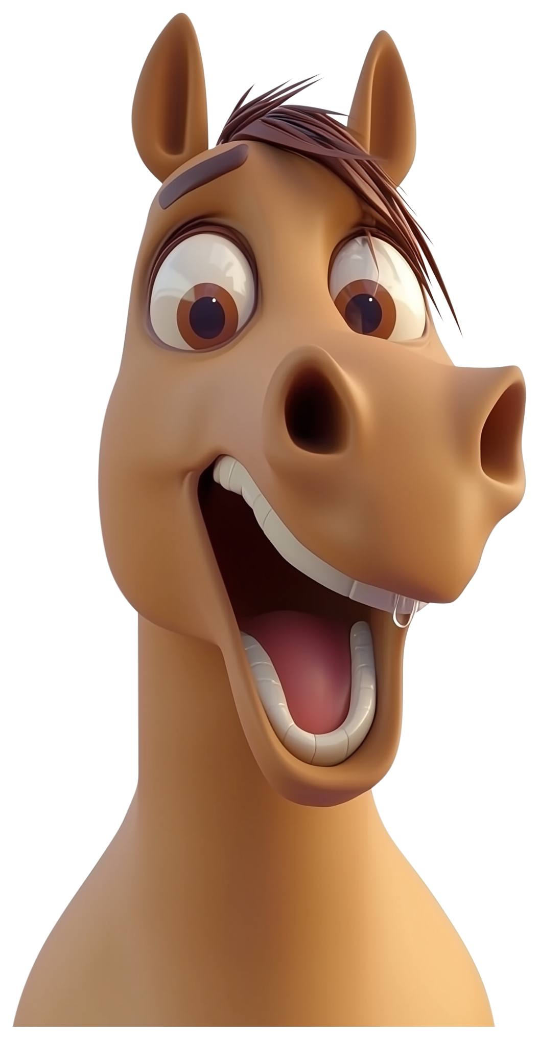 Smiling cartoon horse head sticker with wide eyes and open mouth