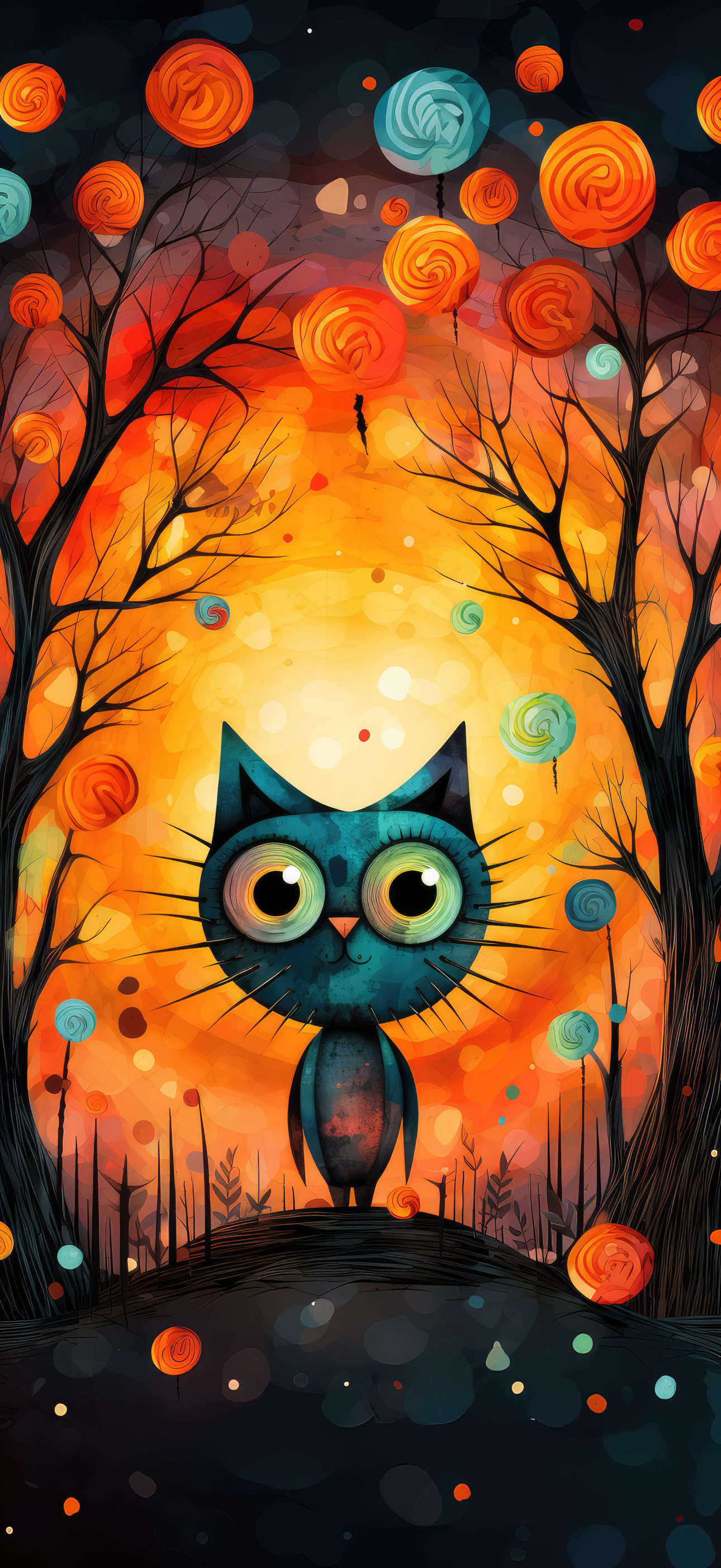 Preview for Whimsical-cat-autumn-forest-halloween-phone-background-1619c