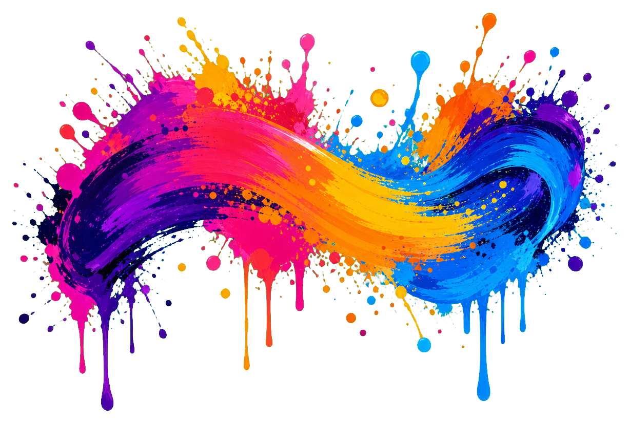 Colorful spray paint ribbon with pink, blue, orange, and yellow paint streaks