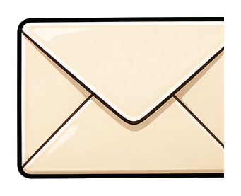 A blank cream envelope sticker with a folded flap and outlined edges