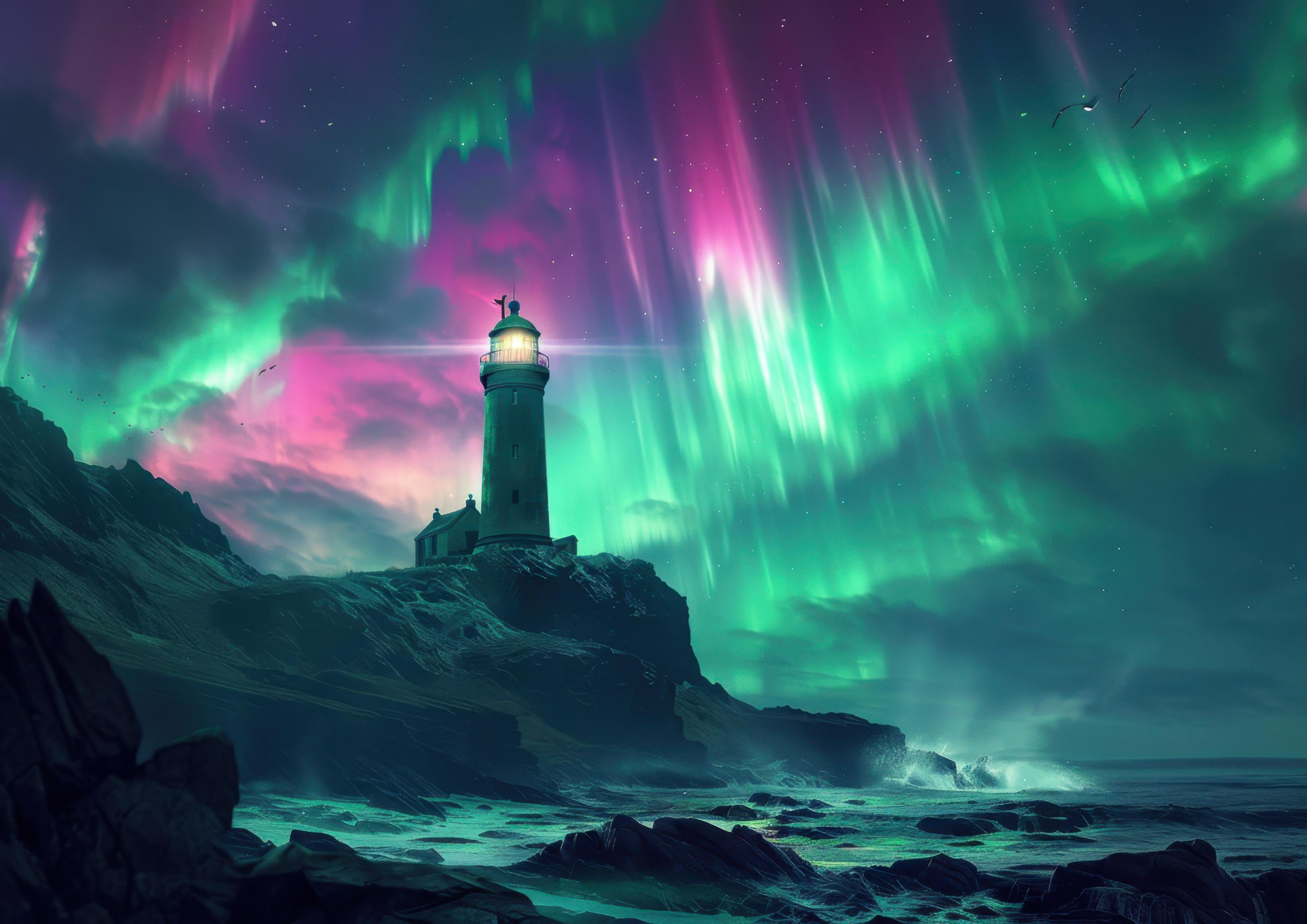 Preview for Lighthouse-aurora-borealis-astrophotography-photo-background-4aa9c
