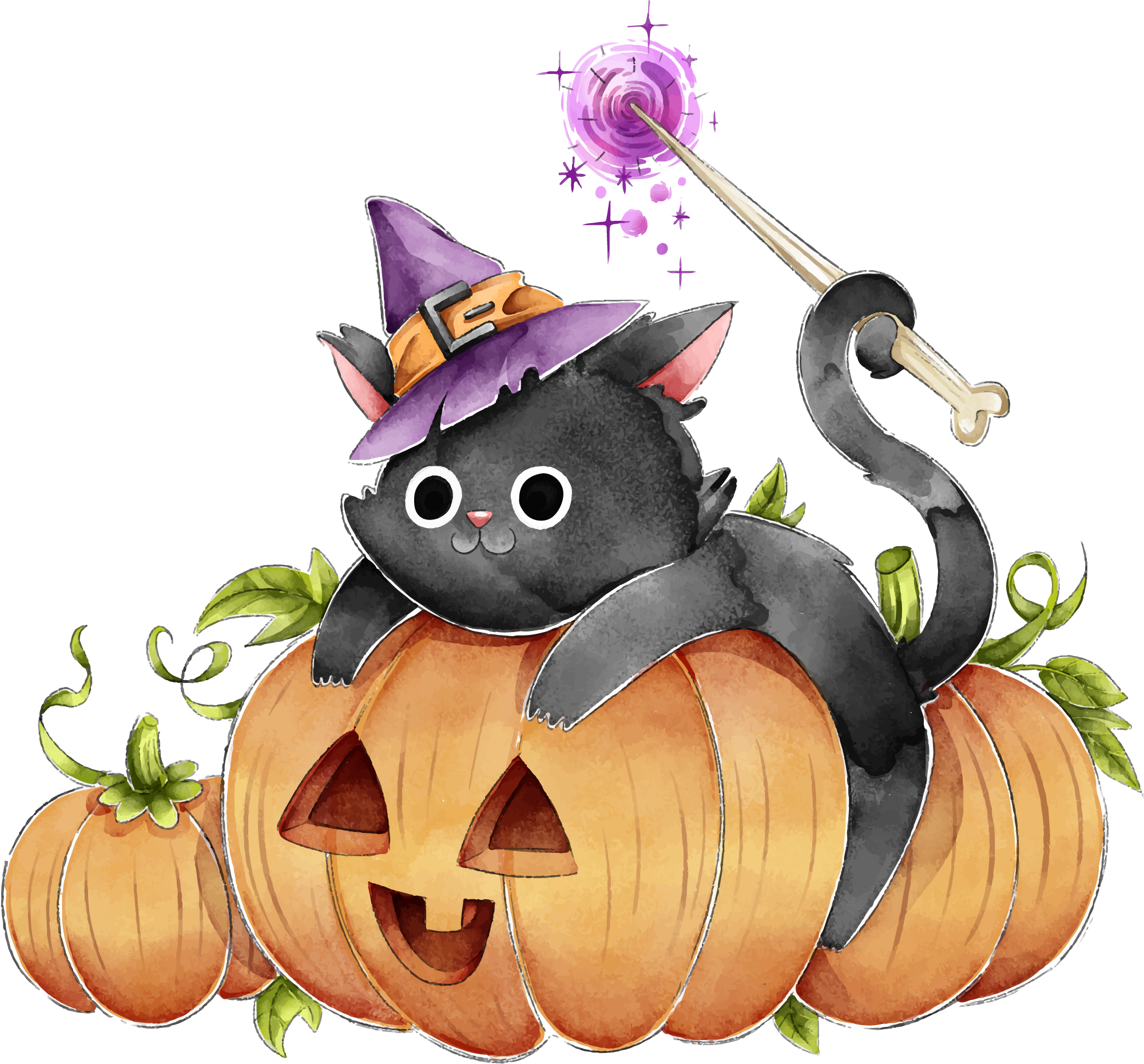 Preview for Halloween-black-cat-illustration-pumpkins-sticker-6cf90