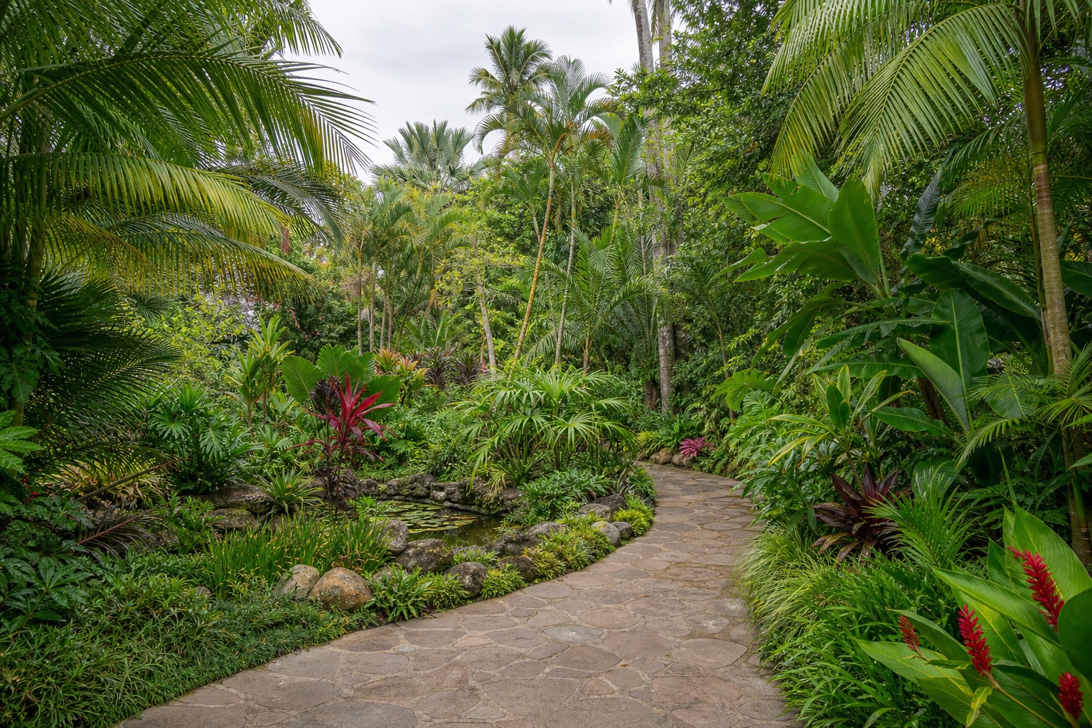 Preview for Bright Overcast Tropical Palm Walk Background