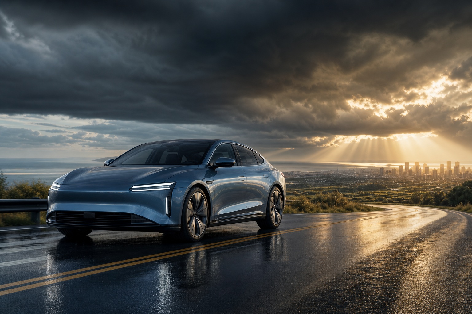 Preview for Electric Sedan Stormlight Stock Background