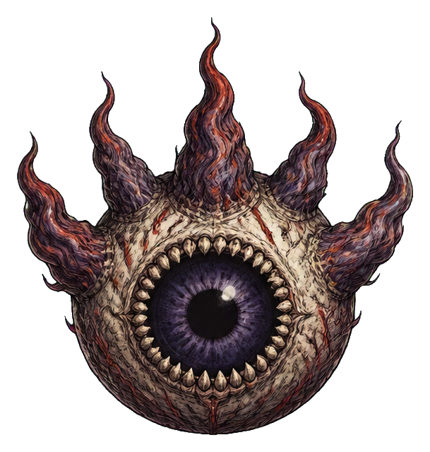 One-eyed flaming monster orb with jagged horn-like flames around the edge