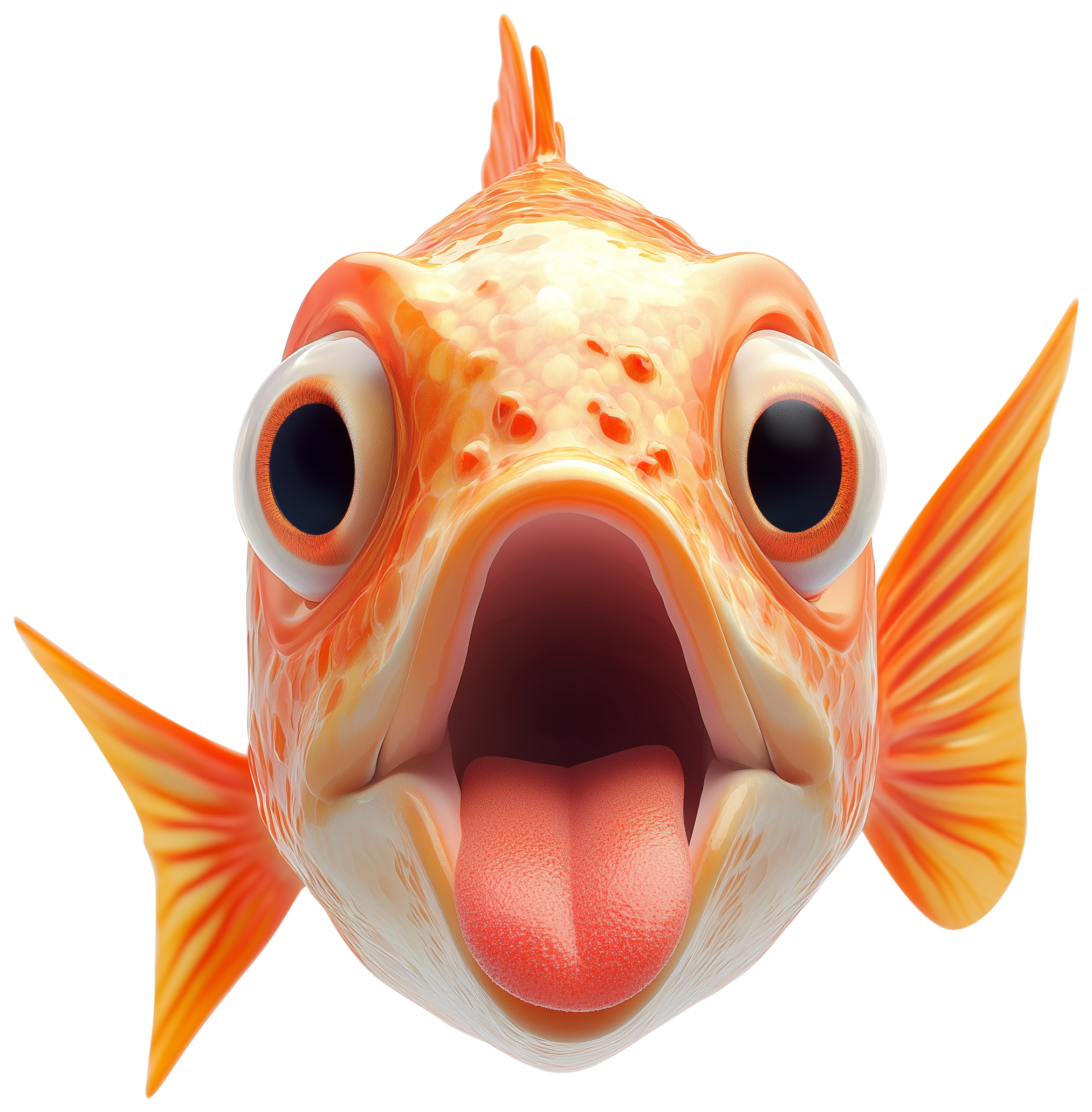 Cute orange goldfish emoji sticker with wide eyes and open mouth