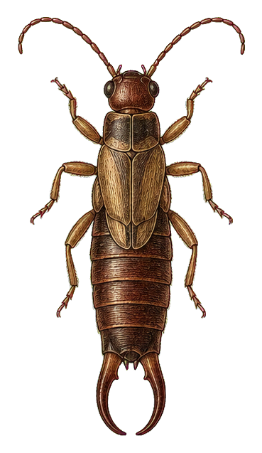 Vintage scientific illustration of a brown insect specimen with long antennae and legs