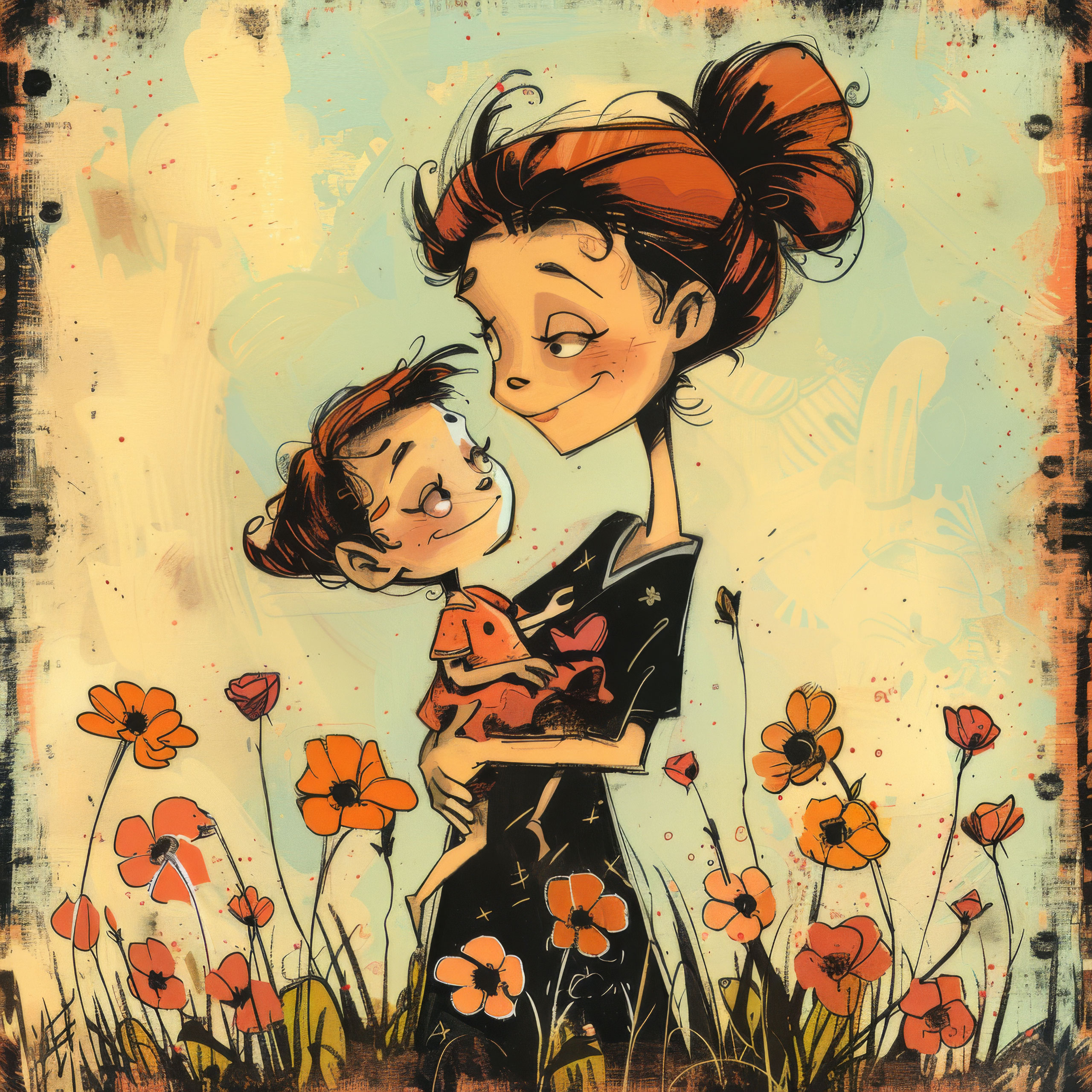 Preview for Mother-child-flower-field-illustration-mothers-day-background-4fbd2