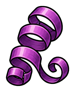 Shiny purple curled ribbon with several looping spiral folds