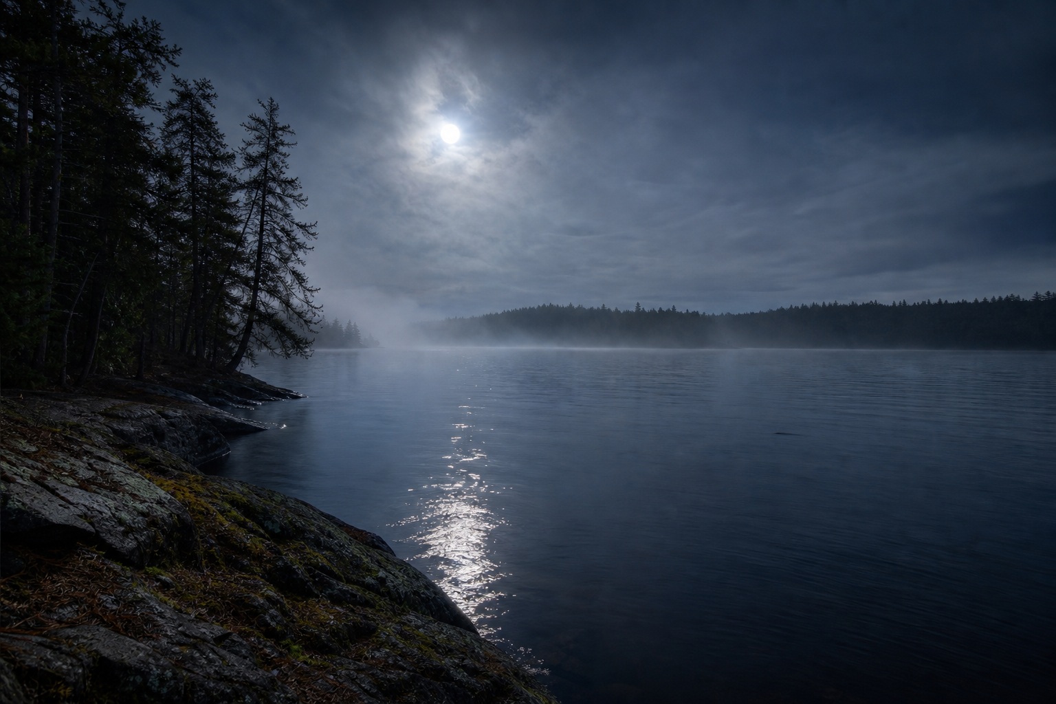 Preview for Moonlit Cedar Lake Mist Background