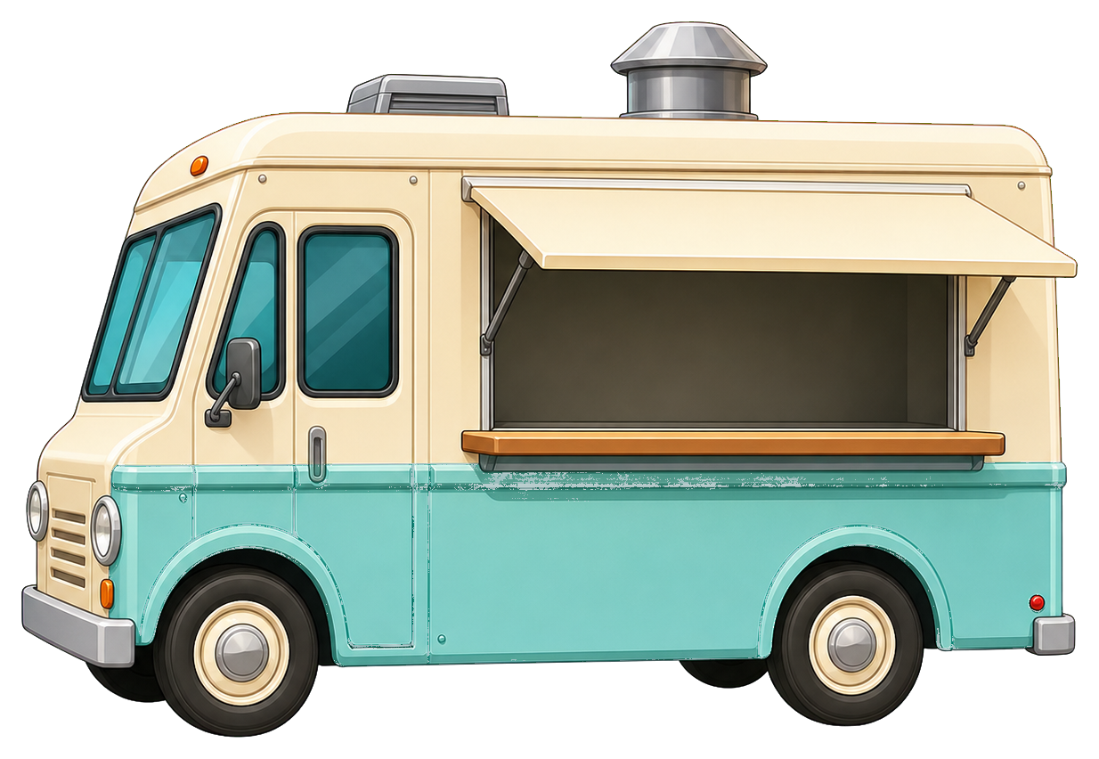 Blank turquoise and cream food truck side view sticker graphic