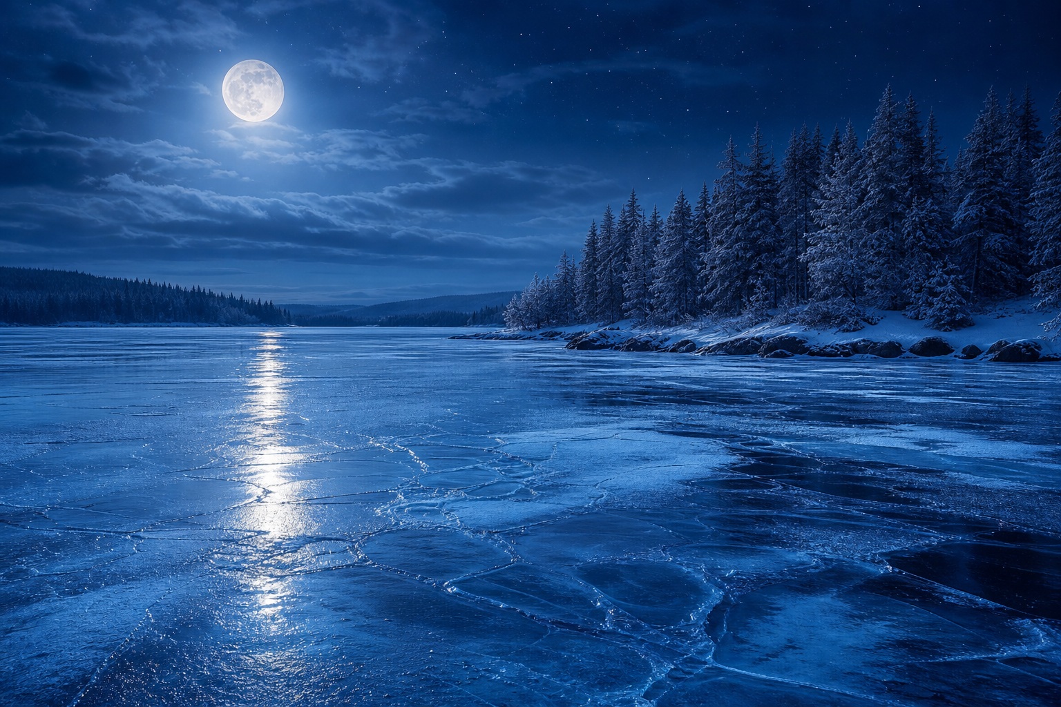 Preview for Moonlit Winter Lake Stock Background