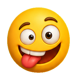 Yellow zany face emoji with wide eyes, big grin, and tongue out.