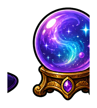 Glowing purple crystal ball on an ornate golden stand