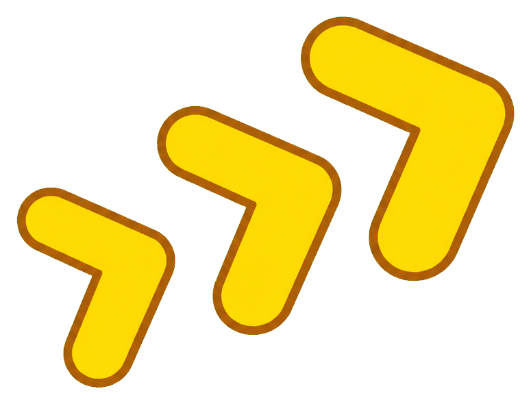 Three yellow geometric arrows arranged diagonally in a stepped shape