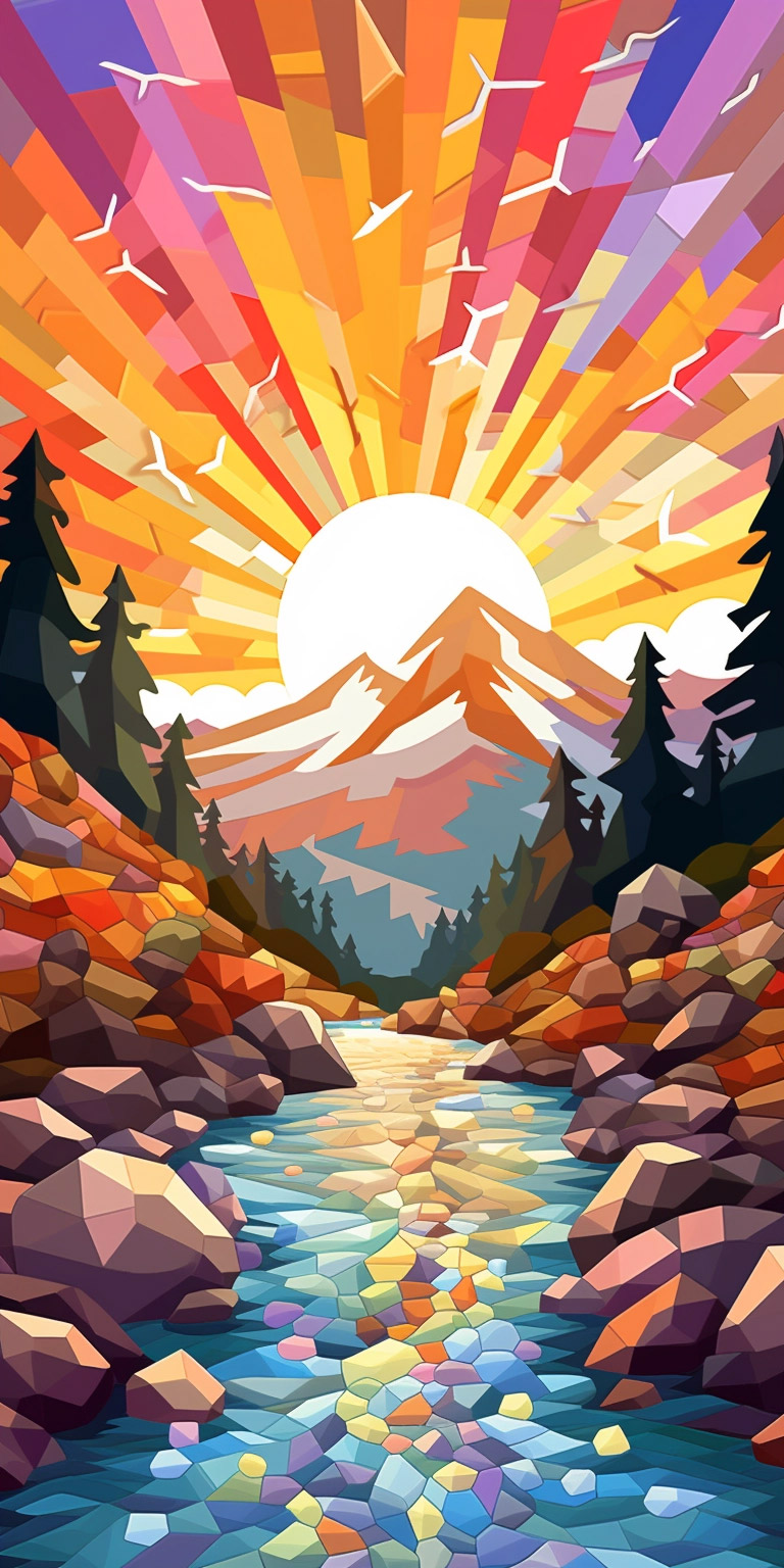 Preview for Geometric-mountain-landscape-sunrise-ai-phone-background-ccc7c