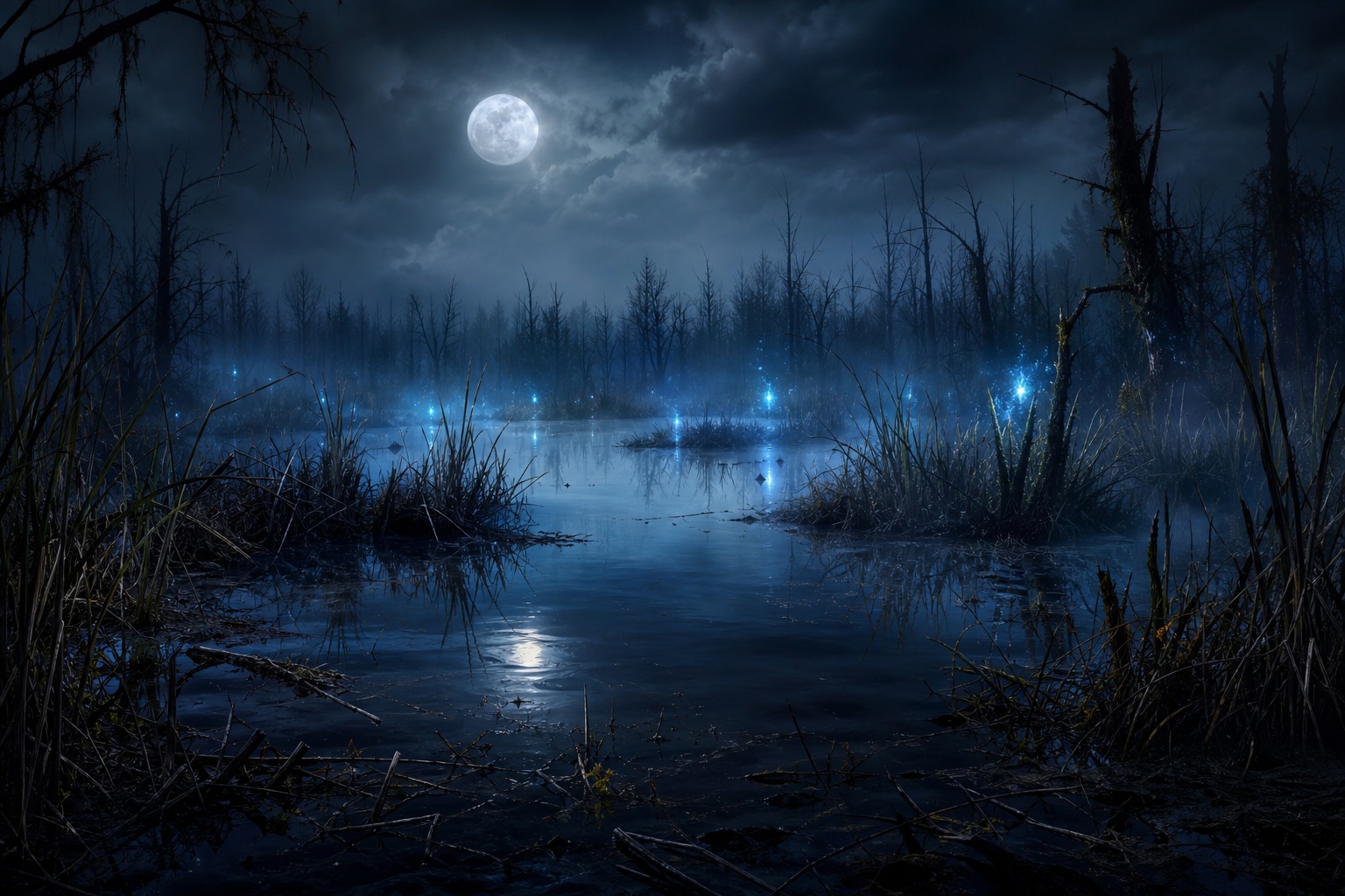 Preview for Dark Fantasy Marsh Background With Blue Glow