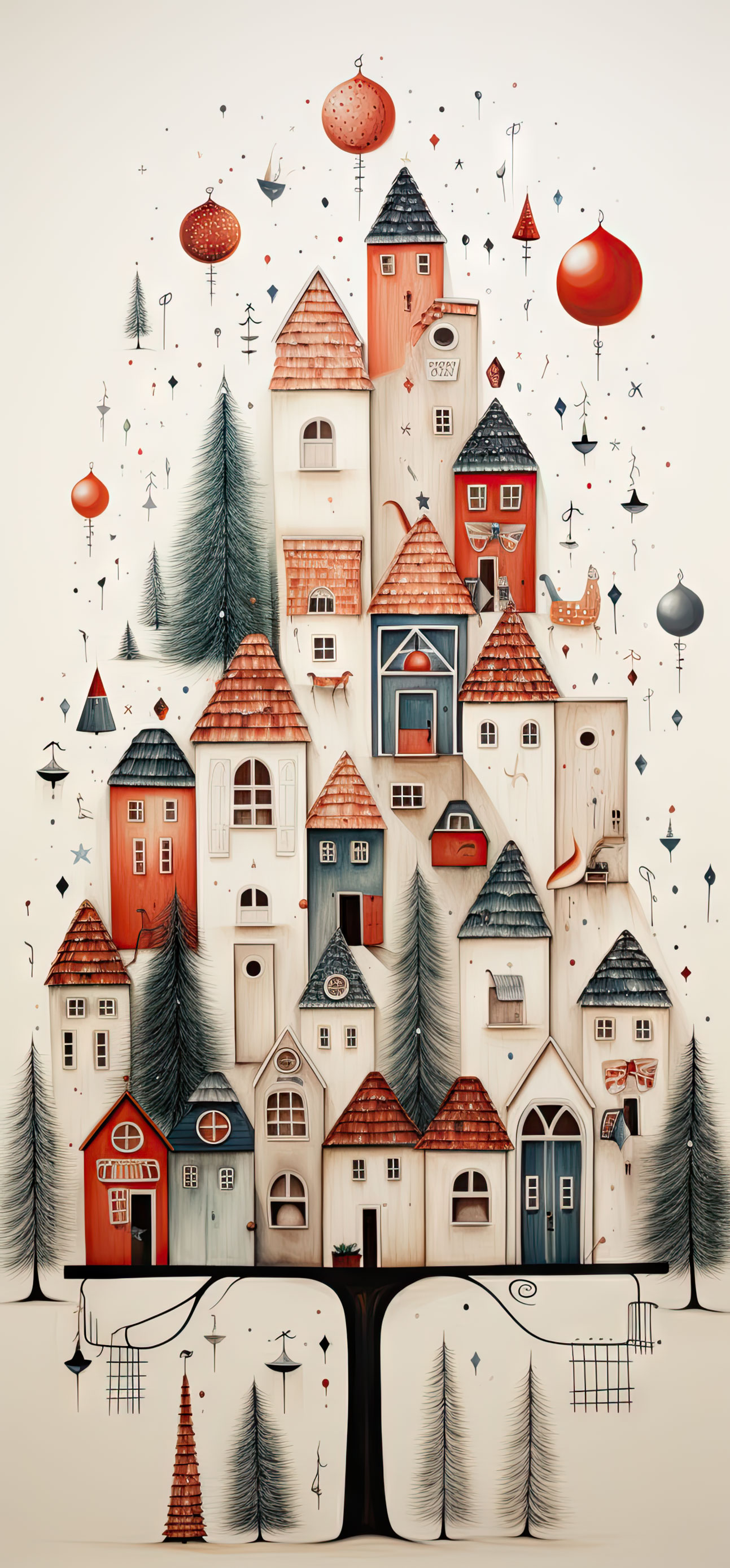 Preview for Whimsical-christmas-village-illustration-christmas-phone-backgro-15c12