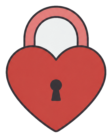 Red heart-shaped padlock with a black keyhole and rounded lock loop
