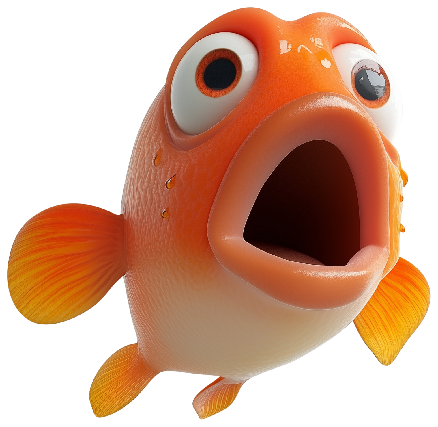Cute orange goldfish with open mouth in a 3D sticker style