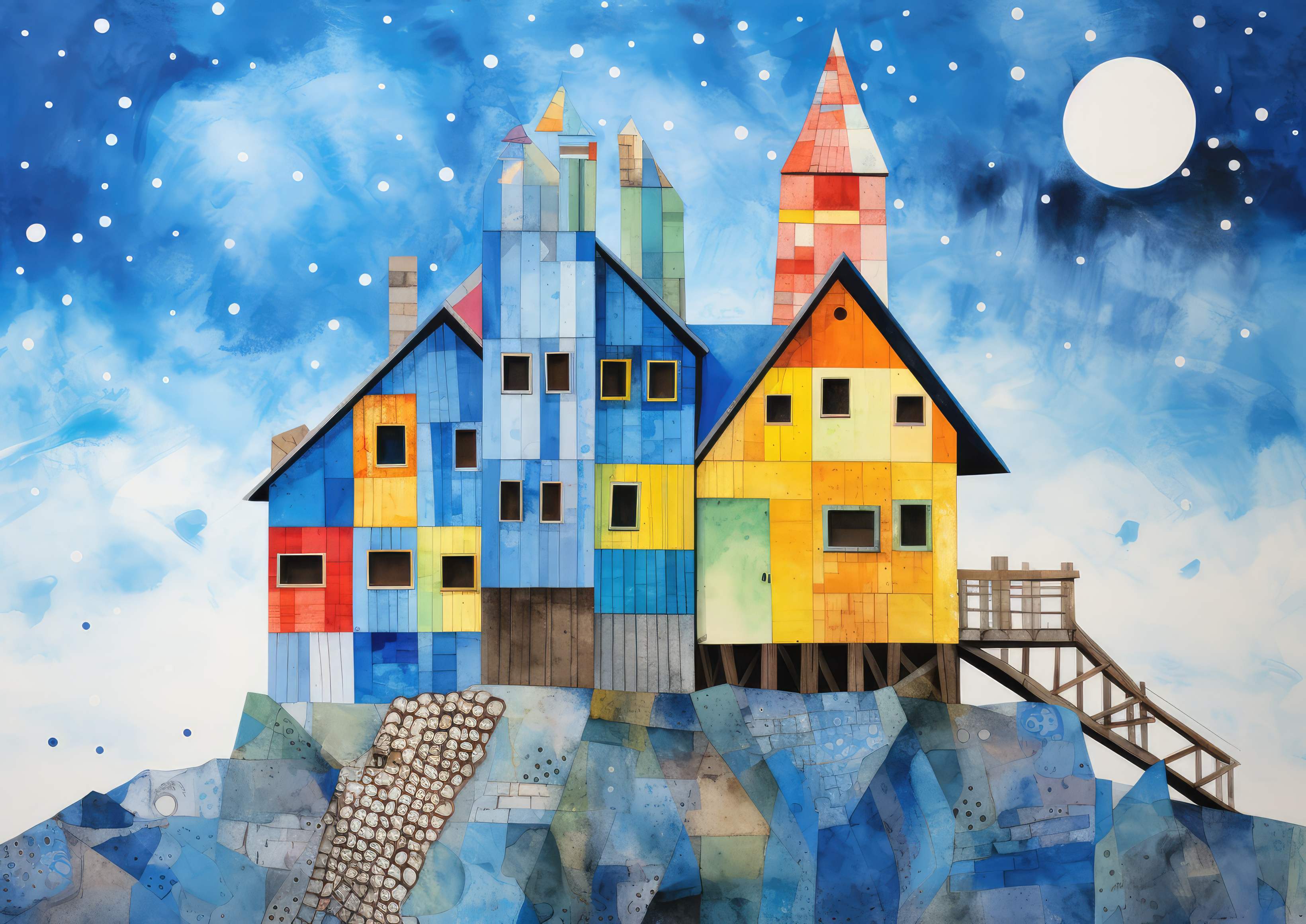 Preview for Whimsical-nighttime-village-watercolor-art-background-f9ab0