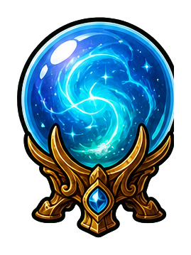 Blue glowing magic orb with swirling light and ornate golden stand
