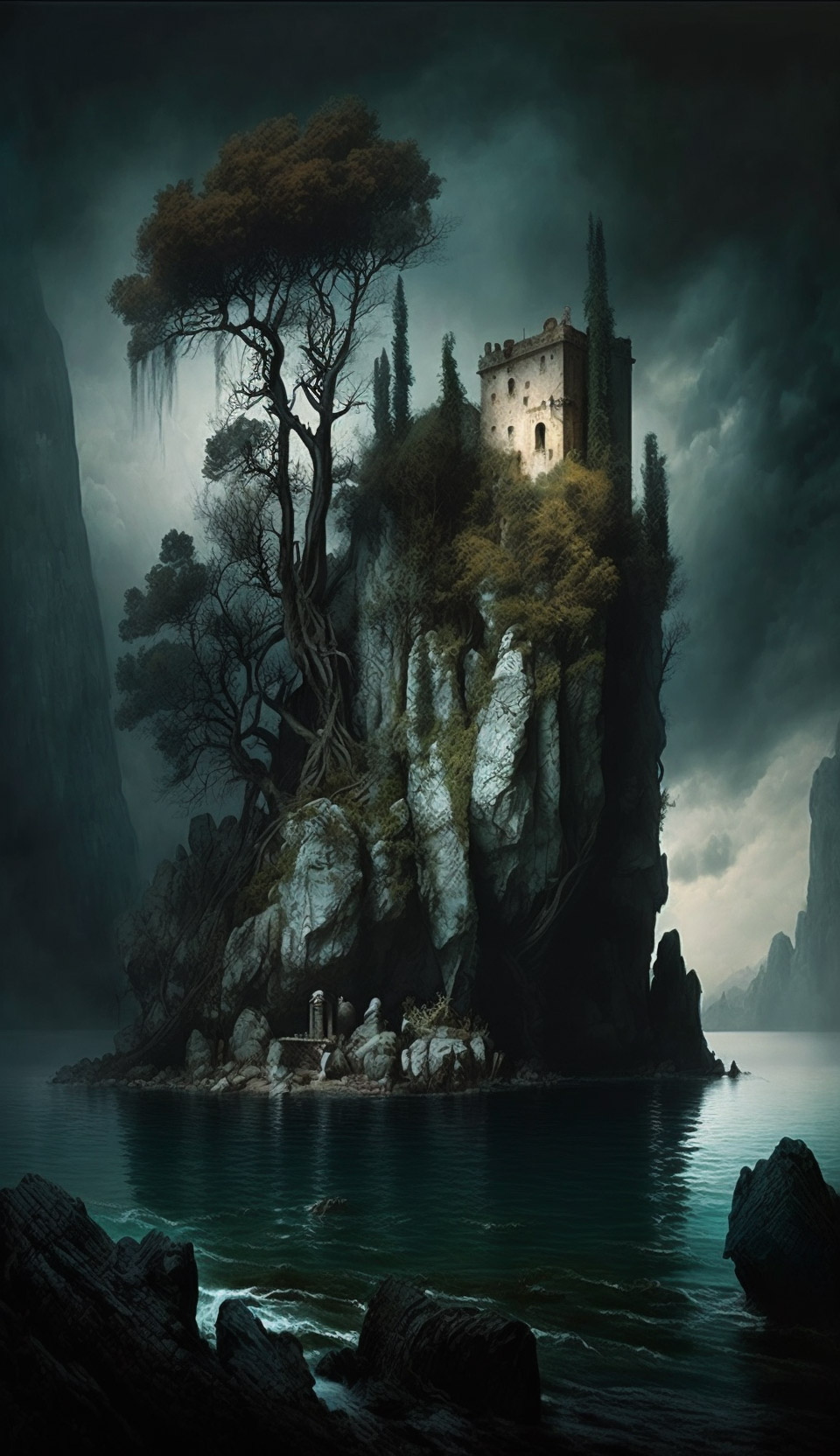 Preview for Mysterious-castle-cliff-ai-phone-background-c41f3