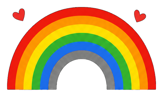 Colorful rainbow arch with small red hearts at both ends