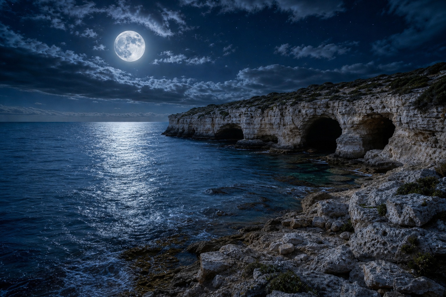 Preview for Moonlit Limestone Coast Shoreline Background