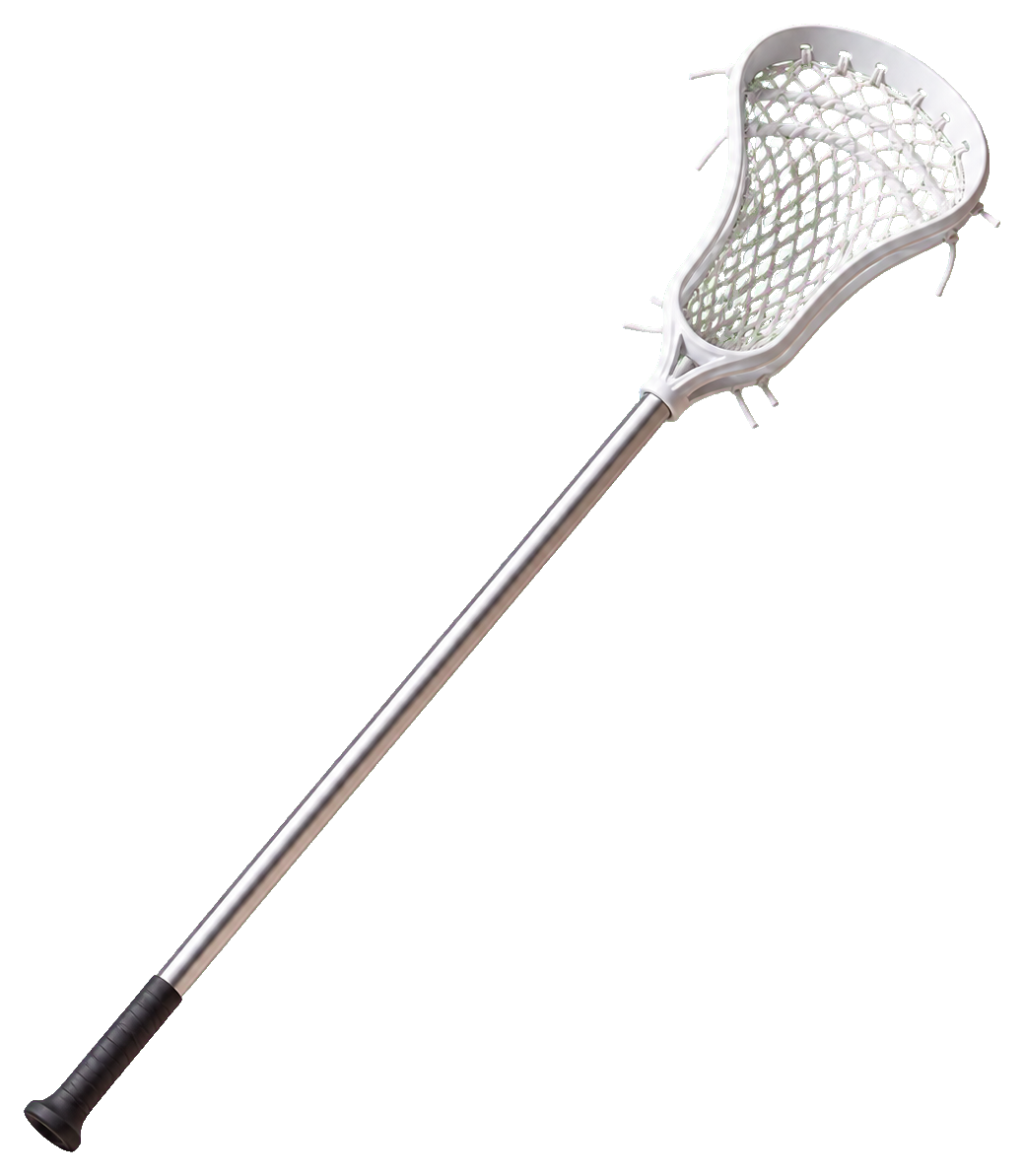 Plain lacrosse stick with a white head and dark shaft on a transparent background