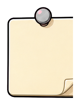 Blank cream note card sticker with a folded corner and round push pin at the top