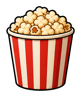 Blank striped popcorn tub filled with popped popcorn