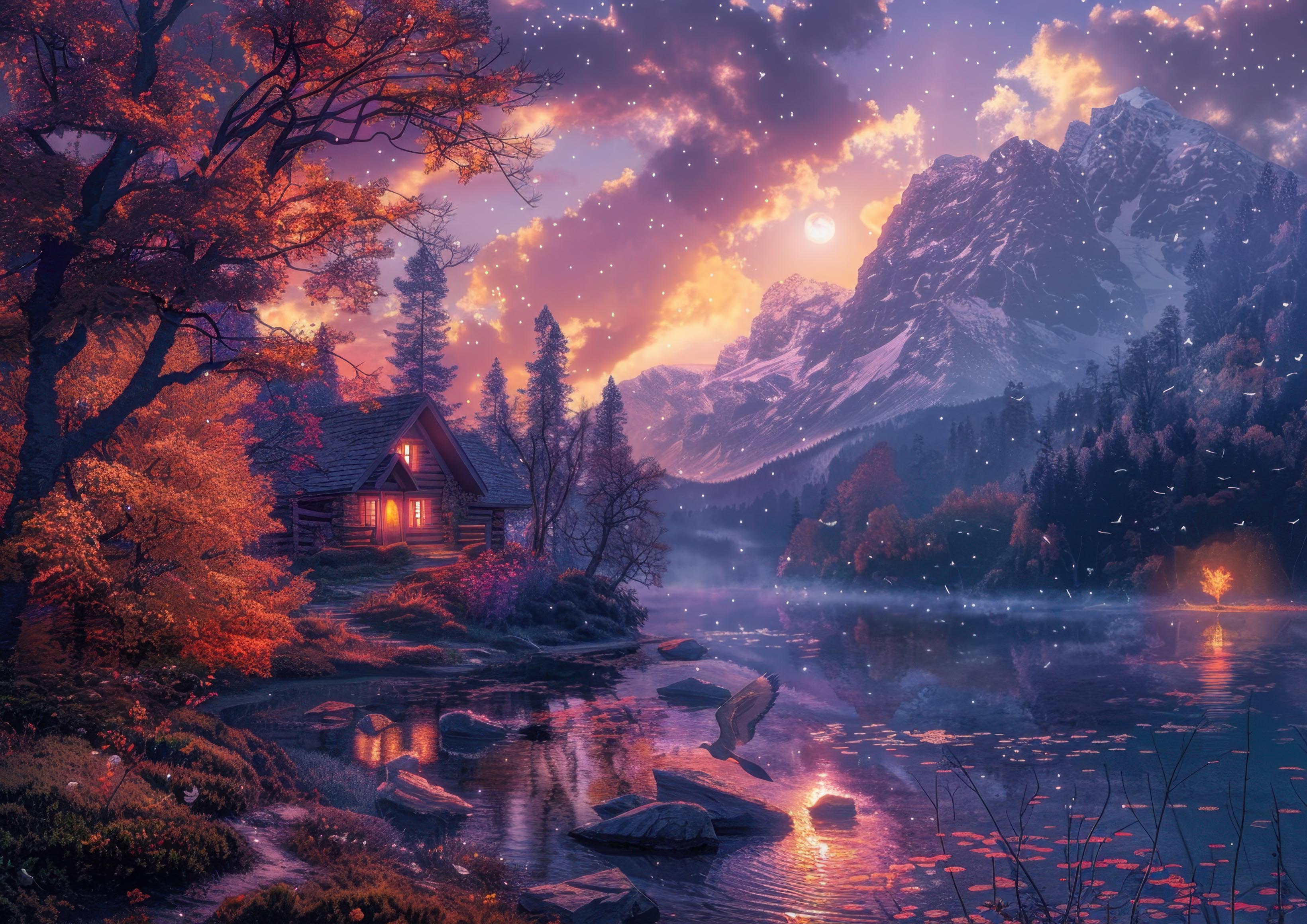 Preview for Serene-mountain-cabin-landscape-astrophotography-photo-backgroun-feda7